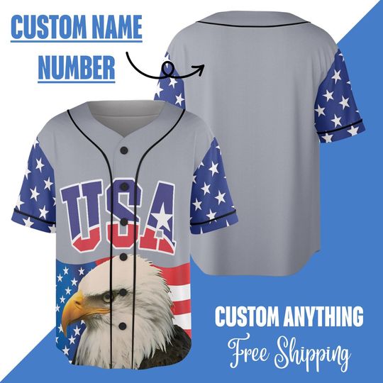 USA Baseball Jersey, 4th of July Independence Day Patriotic Shirt, Red White Blue Striped Jersey, Eagle Fourth Of July Jersey, America Shirt