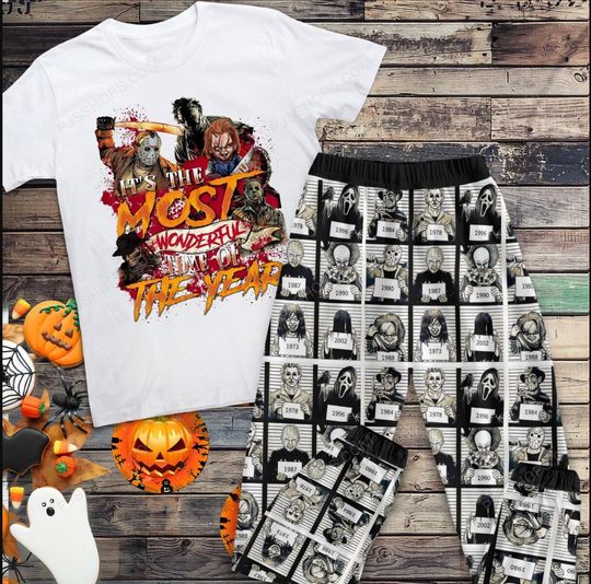 Characters Horror Movie Pajamas Set, Horror Movie Halloween Pajamas Set, Horror Movie Pajamas For Adult And Kids