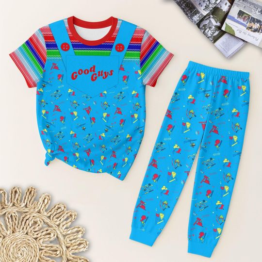 Good Guys Halloween Pajama Set, Scary Doll Costume Sleepwear, Horror Movie Loungewear for Men Women, Childs Play Cosplay Outfit