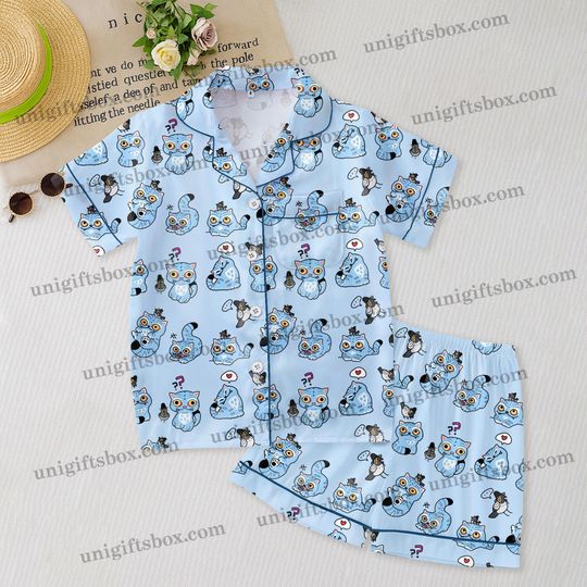 Kids K-pop Demon Hunters Pajama Set with Pocket, Tiger and Bird Print