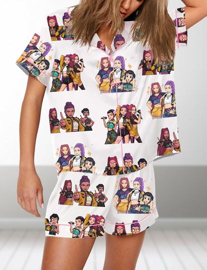 Kpop Huntrix Pajama Set for Women, Demon Hunter Design, Mira, Rumi, Zoey, Derpy, Gift for Fans