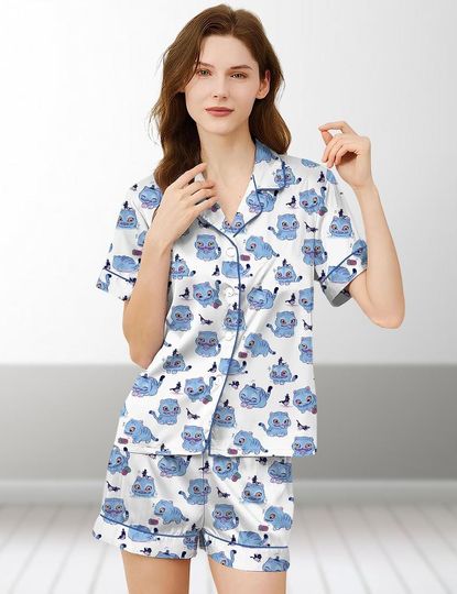 Cute Kpop Demon Hunter Tiger Pajamas Set, Women Pajamas, Derpy the Tiger And Bird Shorts Pajamas, Huntrix Sleepwear, Anime Shirt
