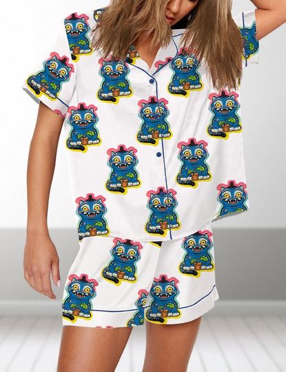 Kpop Demon Hunter Tiger Pajamas Set, Derpy The Tiger And Bird Shirt, Demon Hunter Tiger Pajamas, Kpop Saja Boys Short Pajamas