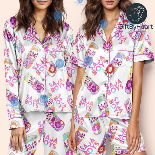 Kpop Demon Hunters Pajamas Set  Saja Boys Shirt & Pants  Demon Hunters Huntrix Merch  Kpop Fan Sleepwear  Huntrix Girls Pjs
