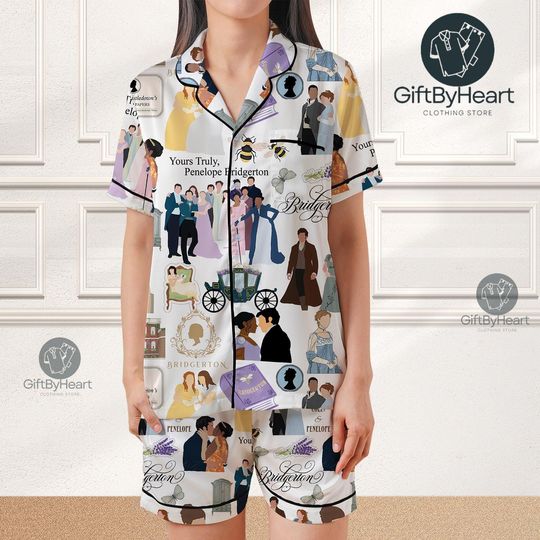 Bridgerton Pajama Set, Lady Whistledown Sparkle Pjm, Gift for Literary Fans, Regencycore Sleepwear, Book Lover PJs, Briidgerton Movie Pjs