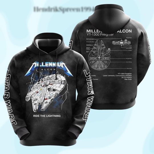 Millennium Falcon Star Wars 3D Shirt, Ride the Lightning Tee, Han Solo Ship Graphic Shirt, Galactic Rebel Fan Tee