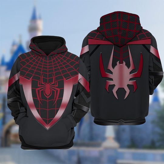 Miles Morales 3D Adult Hoodie, Spiderman Cosplay Costume Hoodie, Miles Morales Halloween Costume Shirt, Superhero Hoodie