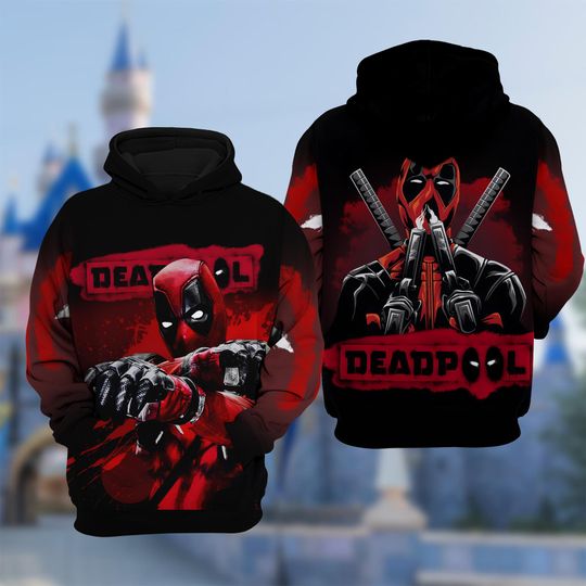 Superhero Deadpool Hoodie, Deadpool & Wolverine Movie 3D Adult T-shirt Hoodie, Deadpool All Over Print Shirt, Deadpool Hoodie Gift