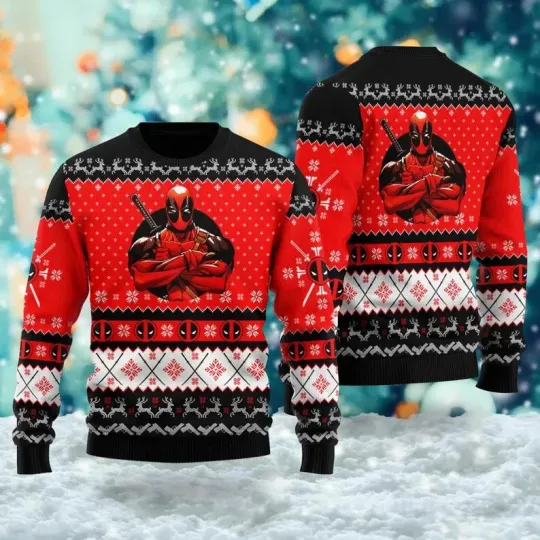 BG Funny Superhero 3D All Over Printed T-shirt, Deadpool Ugly Christmas Sweater,