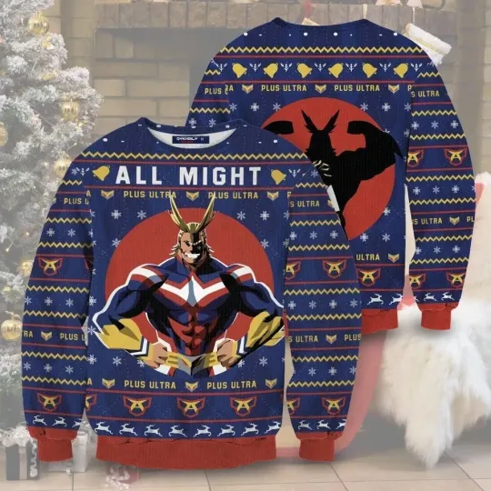 BG All Might Christmas Sweater Ugly Christmas 3D Sweater, Christmas Sweatshirt