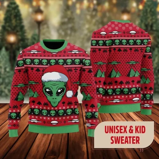 BG Santa Alien 3D All Over Printed T-shirt Fan Gift, Green Character Ugly Xmas