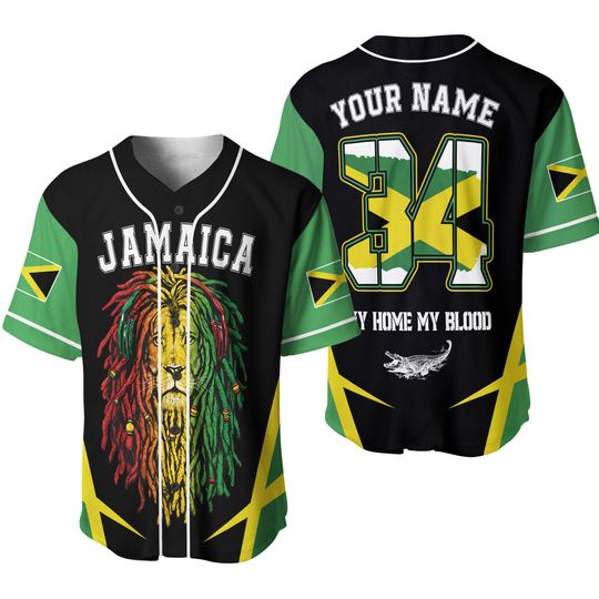 Jamaica Flag Lion Crocodile Coat of Arms Patriotic Custom Name Number 3D Baseball Jersey