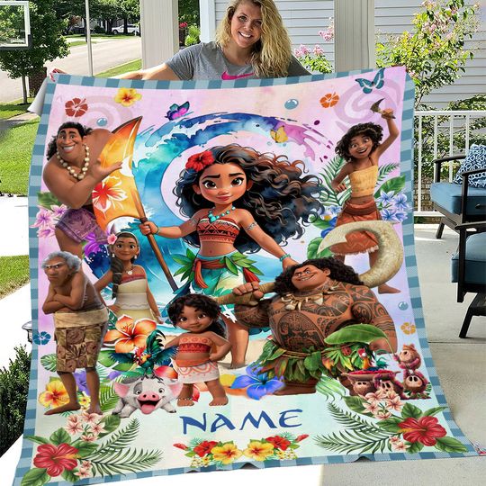 Personalized Disney Moana 2 Princess blanket, Moana Simea Maui Hei Hei Pua Blanket, Birthday Girl gift blanket, Disney Princess blanket