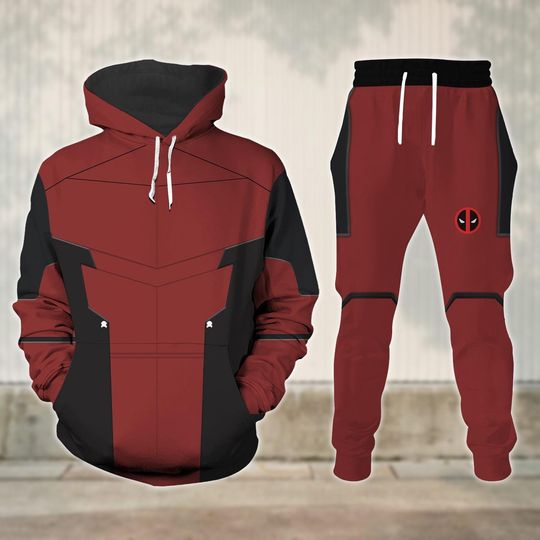 Deadpool Cosplay Hoodie, Costume for Men, Halloween Superhero Outfit for Adults, Deadpool Jogger