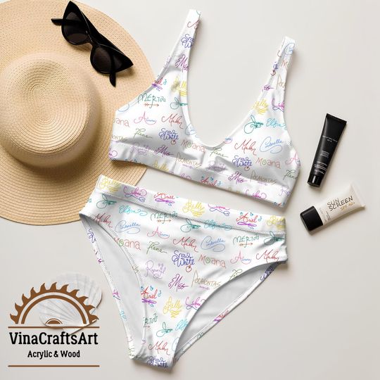 Princess Autographs Bikini Set, Disney Princess Signatures Swimsuit, Disneyland Girls Trip Bikini, Princess Birthday Bikini