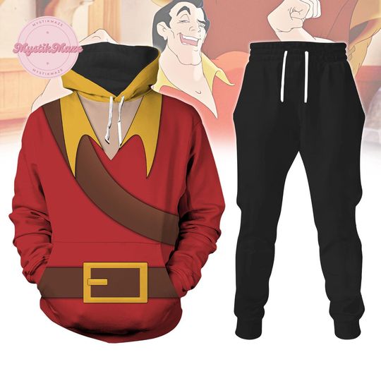 Halloween Gaston Cosplay Hoodie Jogger Set, Beauty And The Beast Shirt, Disney Villains 3D Costume, Disneyland Family Matching Shirt