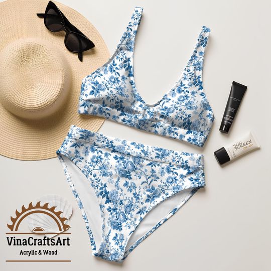 Liberty Blue Flower Bikini Set, Retro Floral Two Piece Swimsuit for Women, Nature Lover Gift