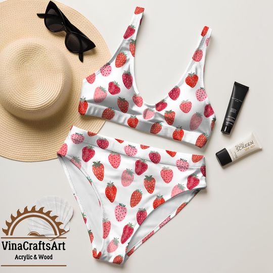 Strawberry Bikini Set, Kawaii Summer Swimsuit, Fruit Two-Piece Swimwear