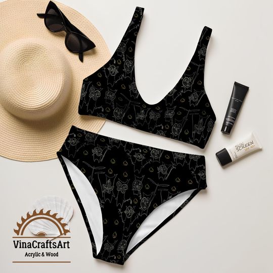 Yahaha Korok Bikini Set - Zelda-Inspired Black Two Piece Swimsuit with Gaming Print