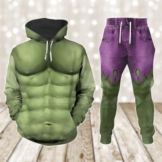 The Hulk Cosplay Hoodie Jogger, Green Hulk Costume 3D Tracksuit, Avengers Superhero Hoodie, Bruce Banner Outfit, Marvel Fans Gift