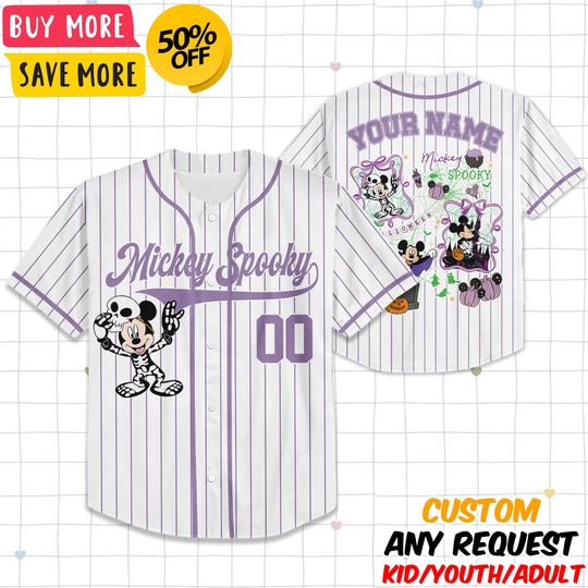 Personalize Coquette Spooky Mickey Skeleton Baseball Jersey, Custom Kid Youth Adult Baseball Jersey, Custom Disney Birthday Gift