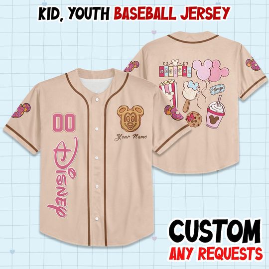Personalize Disney Snacks Baseball Jersey Collection Choose Style, Magical Park Snacks Disney Girl Trip Gift For Kid Youth Adult, Disneyland