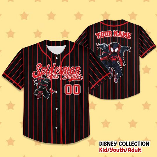 Custom Disney Spiderman Spiderverse Miles Morales Black Baseball jersey, Spidey Baseball Jersey, Gift for Spider Fan, Spider Man Birthday