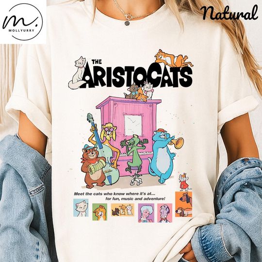 The Aristocats Shirt, Disney Cat T-Shirt, Vintage Cartoon Tee, Retro Music Cat Top, Cute Aristocats Graphic Shirt