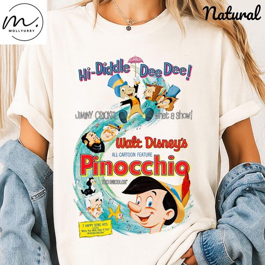 Vintage Pinocchio Shirt, Disney Pinocchio Movie T-Shirt, Jiminy Cricket Graphic Tee, Retro Cartoon Character Shirt