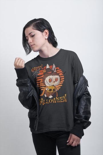 Labubu Halloween T-Shirt  Cute Spooky Tee with Pumpkin und Witch Hat  Popmart Gift for Collectors, Kids und Kawaii Fans