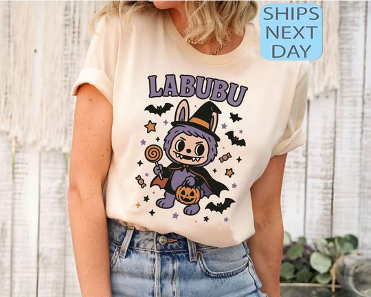 Funny Halloween Labubu Shirt, Spooky Cartoon Character Tee, Cute Witch Labubu Halloween Shirt, Kawaii Trick or Treat Shirt