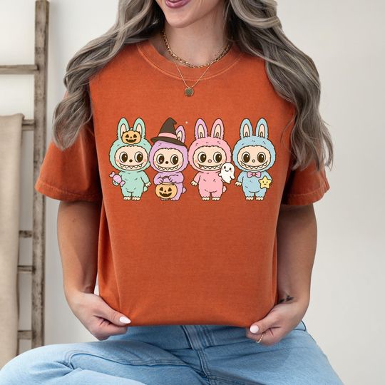 Labubu Halloween Shirt, Half Adorabl Half Haunted Shirt, Kawaii Monsters Tshirt, Kids Halloween Shirt, Trendy Cartoon Dolls Halloween Tee