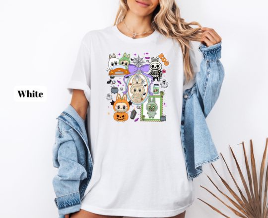 Spooky Halloween Labubu Shirt, Labubu Crew Halloween Tee, Witch Ghost Pumpkin Skeleton Labubu Shirt