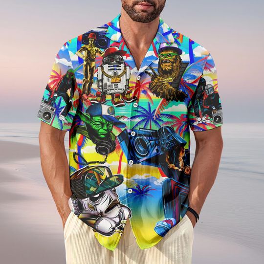 Star Wars Hawaiian Shirt, Darth Vader Beach Shirt, Stormtrooper Button Shirt, Star Wars Aloha Shirt, Chewbacca And R2 D2 Vacation Shirt