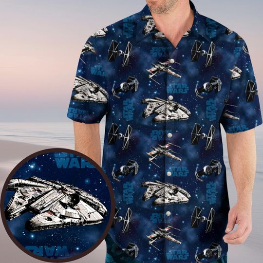 Star Wars Ships Hawaiian Shirt, Sci-Fi Aloha Shirt, Star Wars Spaceships Aloha Shirt, Millennium Falcon Beach Shirt, Star Wars Fan Gift