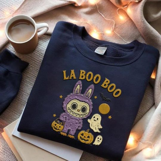 Labubu Halloween embroidered design Cute Spooky Labubu design Vintage Halloween Crewneck  Labubu Fall design  Halloween Aesthetic Gift