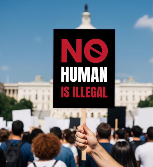 No Human Is Illegal ICE PROTEST Sign For March, Anti Trump Sign, Protest Poster, Anti Maga Political Art