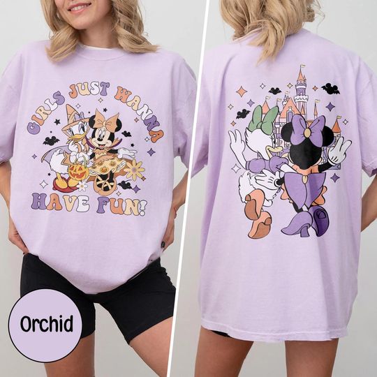 Minnie And Daisy Halloween Shirt, Girls Just Wanna Have Fun Best Friend Halloween Girls Trip Tee, Disney Minnie And Daisy Witches Shirt