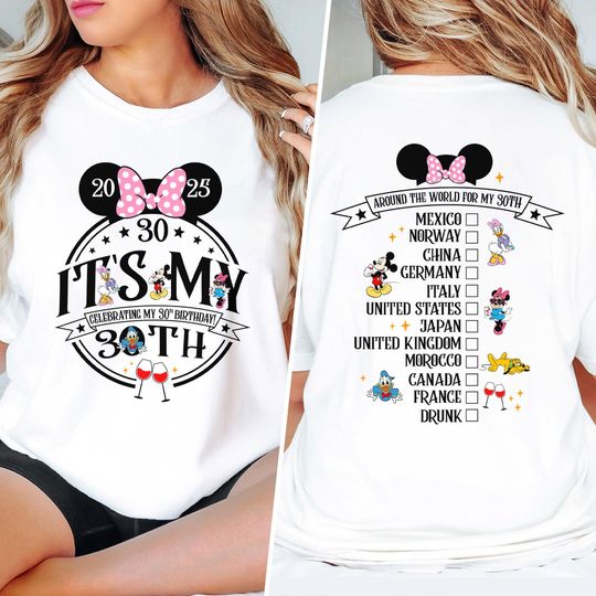 Two-sided It's My Birthday Shirt, Epcot Drinking Around the World Birthday Tee, Magic Kingdom Tee, Minnie Birthday Girl Gift