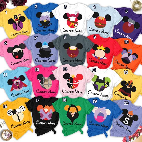 Custom Villains Movie Squad Mickey Mouse Ears Symbol Group Matching Shirt, All Evil Characters Matching Shirt, Funny Group Matching Tee RE