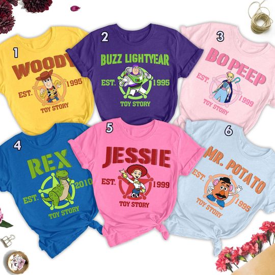 Toy Story Characters Est Matching Shirt, Toy Story Movie Group T-Shirt, Toy Friends Family Trip Shirt, Woody Buzz Jessie PoPeep Birthday Tee
