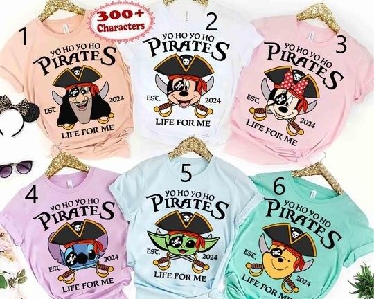 Customize All Disney Princess Characters Pirates Shirt, Yo Ho Yo Ho A Pirate's Life for Me Disney Cruise Shirt, Family Cruise 2025 Trip Tee