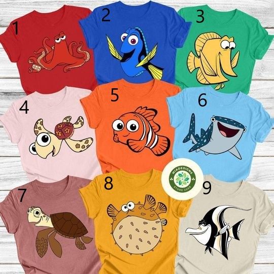 Disney Finding Nemo Characters Shirt, Finding Dory Marlin Squirt Bruce Costume Family Group Matching, Finding Nemo Birthday Boy Girl Shirt