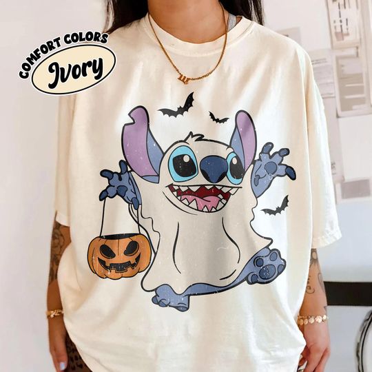 Retro Disney Stitch Halloween Comfort Colors Shirt, Stitch Halloween Pumpkins Shirt, Halloween Stitch Ghost Shirt, Disneyland Halloween Tee
