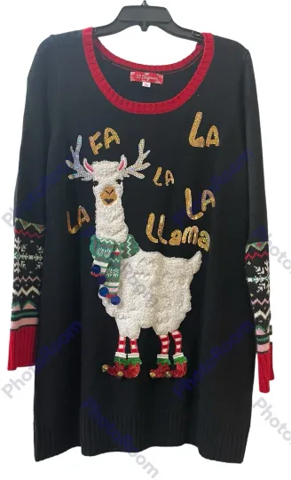 *33 Degrees Ugly Christmas Sweater  Size XL 3D Lama  Scarf Colored Sequin Bells