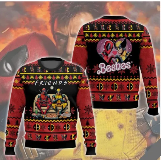 Deadpool & Wolverine Friends Ugly Christmas Funny Besties 3D SWEATER US SIZE