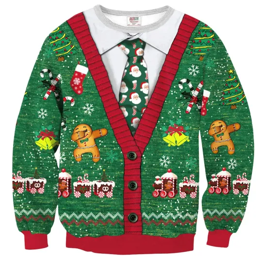 Mens Ugly Funny Sweater Gingerbread Socks Christmas Sweatshirt 3D Graphic Pri...