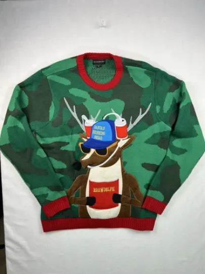 Blizzard Bay Brewdolph Sweater Mens Size XL Green Ugly Christmas Reindeer 3D