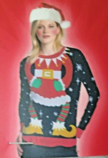 New - Women's 3D Christmas Ugly Sweater Long Sleeve T-Shirt ( size :L)