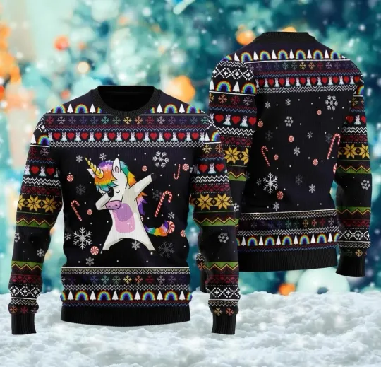 BG Funny Dabbing Unicorn Animal 3D All Over Printed T-shirt, Snowflakes Sweater